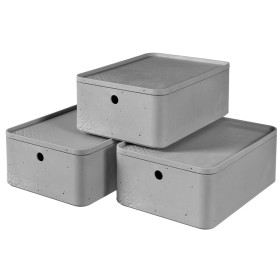 Curver Cajas de almacenaje con tapa Beton 3 unidades M gris claro de Curver, Cestas para almacenaje - Ref: Foro24-427244, Pre...