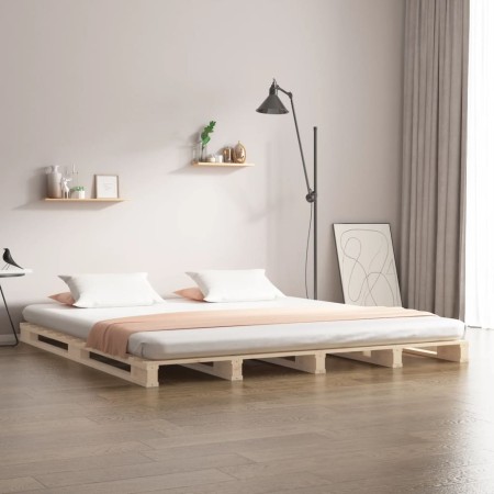 Small double solid pine wood pallet bed 120x190 cm by vidaXL, Beds and slatted bases - Ref: Foro24-821427, Price: 137,13 €, D...