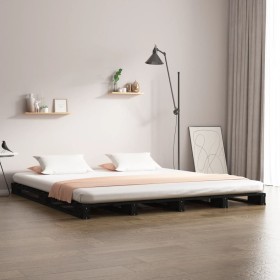 Cama de palets de madera maciza de pino negro 135x190 cm de vidaXL, Camas y somieres - Ref: Foro24-821436, Precio: 125,99 €, ...