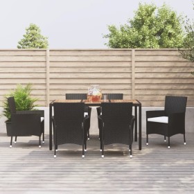 Set de comedor de jardín 7 pzas y cojines ratán sintético negro de vidaXL, Conjuntos de jardín - Ref: Foro24-3187391, Precio:...