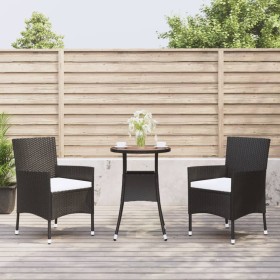 Garden table and chairs 3 pieces and black synthetic rattan cushions by vidaXL, Garden sets - Ref: Foro24-3187432, Price: 165...