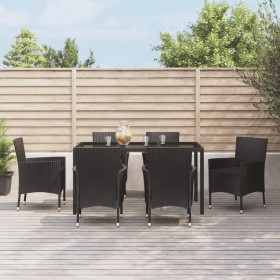 7-teiliges Garten-Esszimmerset und Kissen synthetisches Rattan schwarz von vidaXL, Gartensets - Ref: Foro24-3187327, Preis: 4...