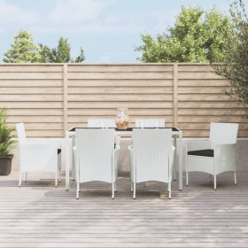 Set comedor de jardín 7 pzas con cojines ratán sintético blanco de vidaXL, Conjuntos de jardín - Ref: Foro24-3187343, Precio:...