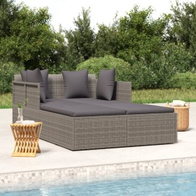 Sonnenliege mit synthetischen Rattankissen grau 182x118x63 cm von vidaXL, Betten im Freien - Ref: Foro24-362268, Preis: 320,5...