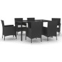 Set de comedor de jardín 7 pzas y cojines ratán sintético negro de vidaXL, Conjuntos de jardín - Ref: Foro24-3187319, Precio:...