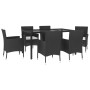 Set de comedor de jardín 7 pzas y cojines ratán sintético negro de vidaXL, Conjuntos de jardín - Ref: Foro24-3187319, Precio:...