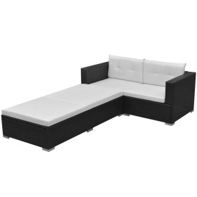 Set de muebles de jardín 3 piezas y cojines ratán sintético negro de vidaXL, Conjuntos de jardín - Ref: Foro24-42748, Precio:...