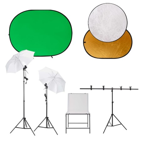 Fotostudio-Set mit Hintergrundset, Tisch und Reflektor von vidaXL, Blitze und Studiobeleuchtung - Ref: Foro24-3144026, Preis:...