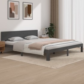 Gray solid wood double bed frame 180x200 cm by vidaXL, Beds and slatted bases - Ref: Foro24-810512, Price: 211,87 €, Discount: %