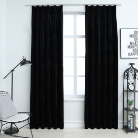 Blackout curtains with hooks 2 pcs black velvet 140x225 cm by vidaXL, Curtains and curtains - Ref: Foro24-134493, Price: 38,9...