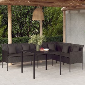 L-förmiges Gartensofa mit schwarzen synthetischen Rattankissen von vidaXL, Outdoor-Sofas - Ref: Foro24-362336, Preis: 263,99 ...