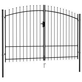 Cancel with double gate fence with black steel spikes 3x2 m by vidaXL, garden gates - Ref: Foro24-145738, Price: 309,99 €, Di...