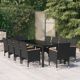 Juego de comedor de jardín 11 piezas ratán sintético negro de vidaXL, Conjuntos de jardín - Ref: Foro24-3058578, Precio: 889,...