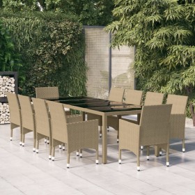 Juego de comedor de jardín de 11 piezas ratán sintético beige de vidaXL, Conjuntos de jardín - Ref: Foro24-3058574, Precio: 8...