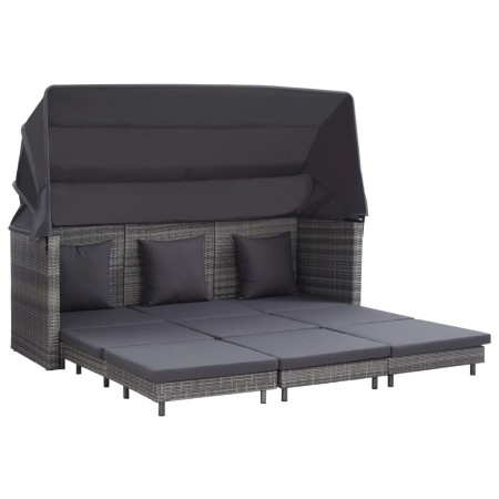 Extendable 3-seater sofa bed with gray synthetic rattan canopy by vidaXL, Outdoor sofas - Ref: Foro24-46077, Price: 901,45 €,...