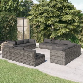 Set de muebles de jardín 12 pzas cojines ratán sintético gris de vidaXL, Conjuntos de jardín - Ref: Foro24-3101589, Precio: 1...