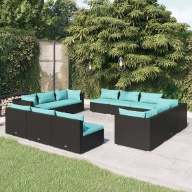 Gartensofa-Set 12-teilig mit schwarzen synthetischen Rattankissen von vidaXL, Gartensets - Ref: Foro24-3101585, Preis: 1,00 €...