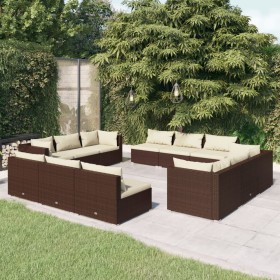 Set muebles de jardín y cojines 12 pzas ratán sintético marrón de vidaXL, Conjuntos de jardín - Ref: Foro24-3101586, Precio: ...