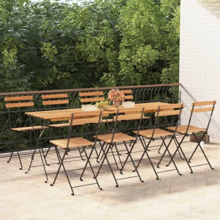 Klappbare Cafeteriastühle 8 Einheiten aus Stahl und massivem Teakholz von vidaXL, Gartenstühle - Ref: Foro24-3152111, Preis: ...