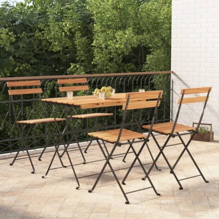 Folding café furniture set, 5 pieces, solid acacia wood and steel. by vidaXL, Garden sets - Ref: Foro24-3152098, Price: 240,6...