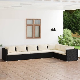 7-piece garden furniture set with black synthetic rattan cushions by vidaXL, Garden sets - Ref: Foro24-3101735, Price: 727,31...