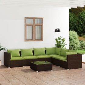 7-teiliges Gartenmöbel-Set und braune synthetische Rattankissen von vidaXL, Gartensets - Ref: Foro24-3101732, Preis: 562,99 €...