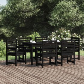 7-teilige Garten-Essgarnitur aus massivem Kiefernholz schwarz von vidaXL, Gartensets - Ref: Foro24-3154717, Preis: 377,99 €, ...