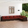 Set muebles de jardín 7 piezas y cojines ratán sintético marrón de vidaXL, Conjuntos de jardín - Ref: Foro24-3101739, Precio:...