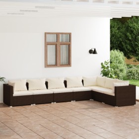 7-teiliges Gartenmöbel-Set und braune synthetische Rattankissen von vidaXL, Gartensets - Ref: Foro24-3101738, Preis: 639,44 €...