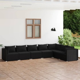 7-teiliges Gartenmöbel-Set und schwarze synthetische Rattankissen von vidaXL, Gartensets - Ref: Foro24-3101736, Preis: 701,99...