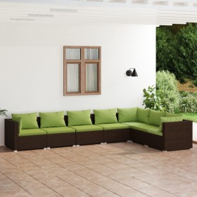 Garden furniture set 7 pieces with brown synthetic rattan cushions by vidaXL, Garden sets - Ref: Foro24-3101740, Price: 609,9...