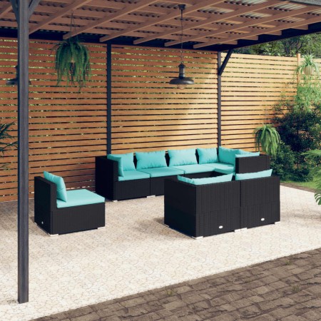 Set de muebles de jardín 8 pzas y cojines ratán sintético negro de vidaXL, Conjuntos de jardín - Ref: Foro24-3102609, Precio:...