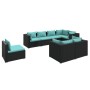 Set de muebles de jardín 8 pzas y cojines ratán sintético negro de vidaXL, Conjuntos de jardín - Ref: Foro24-3102609, Precio:...