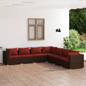 Set muebles de jardín 7 piezas y cojines ratán sintético marrón de vidaXL, Conjuntos de jardín - Ref: Foro24-3101747, Precio:...