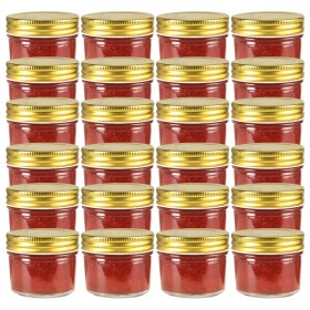 Glass jam jars gold lid 24 pcs 110 ml by vidaXL, honey jars - Ref: Foro24-50795, Price: 37,84 €, Discount: %