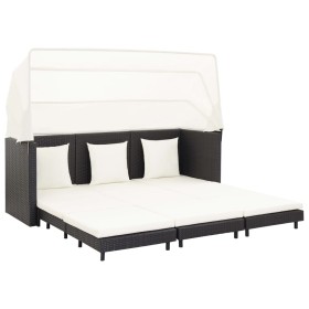 Garden 3-seater sofa bed with black synthetic rattan canopy by vidaXL, Outdoor sofas - Ref: Foro24-46075, Price: 556,36 €, Di...