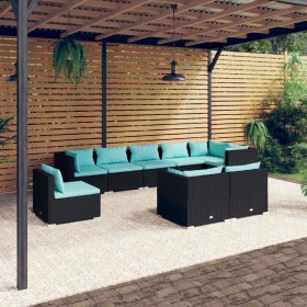 9-teiliges Gartenmöbel-Set und Kissen aus synthetischem Rattan schwarz von vidaXL, Gartensets - Ref: Foro24-3102625, Preis: 8...