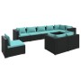 Set de muebles de jardín 9 pzas y cojines ratán sintético negro de vidaXL, Conjuntos de jardín - Ref: Foro24-3102625, Precio:...