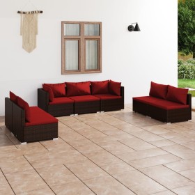 7-teiliges Gartenmöbel-Set und braune synthetische Rattankissen von vidaXL, Gartensets - Ref: Foro24-3102235, Preis: 699,66 €...