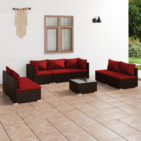 Set muebles de jardín 8 piezas y cojines ratán sintético marrón de vidaXL, Conjuntos de jardín - Ref: Foro24-3102243, Precio:...