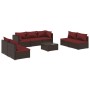 Set muebles de jardín 8 piezas y cojines ratán sintético marrón de vidaXL, Conjuntos de jardín - Ref: Foro24-3102243, Precio:...