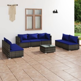 8-teiliges Gartenmöbel-Set und Kissen synthetisches Rattangrau von vidaXL, Gartensets - Ref: Foro24-3102246, Preis: 568,99 €,...