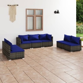 7-teiliges Gartenmöbel-Set und Kissen synthetisches Rattangrau von vidaXL, Gartensets - Ref: Foro24-3102238, Preis: 498,99 €,...