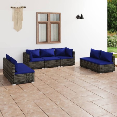 7-piece garden furniture set with gray synthetic rattan cushions by vidaXL, Garden sets - Ref: Foro24-3102238, Price: 542,00 ...