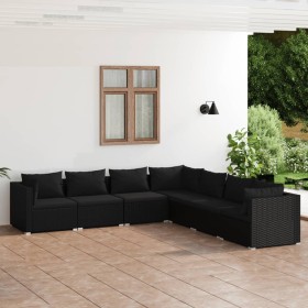 7-teiliges Gartenmöbel-Set und schwarze synthetische Rattankissen von vidaXL, Gartensets - Ref: Foro24-3101744, Preis: 701,99...