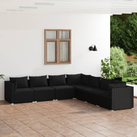 7-teiliges Gartenmöbel-Set und schwarze synthetische Rattankissen von vidaXL, Gartensets - Ref: Foro24-3101744, Preis: 717,43...