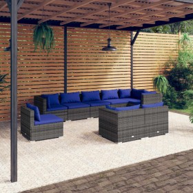 9-teiliges Gartenmöbel-Set und graue synthetische Rattankissen von vidaXL, Gartensets - Ref: Foro24-3102630, Preis: 832,43 €,...