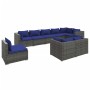 Set de muebles de jardín 9 pzas y cojines ratán sintético gris de vidaXL, Conjuntos de jardín - Ref: Foro24-3102630, Precio: ...