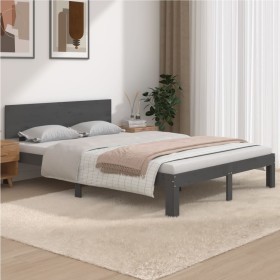 Double gray solid wood bed frame 135x190 cm by vidaXL, Beds and slatted bases - Ref: Foro24-810472, Price: 141,67 €, Discount: %