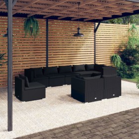 9-teiliges Gartenmöbel-Set und schwarze synthetische Rattankissen von vidaXL, Gartensets - Ref: Foro24-3102624, Preis: 846,99...